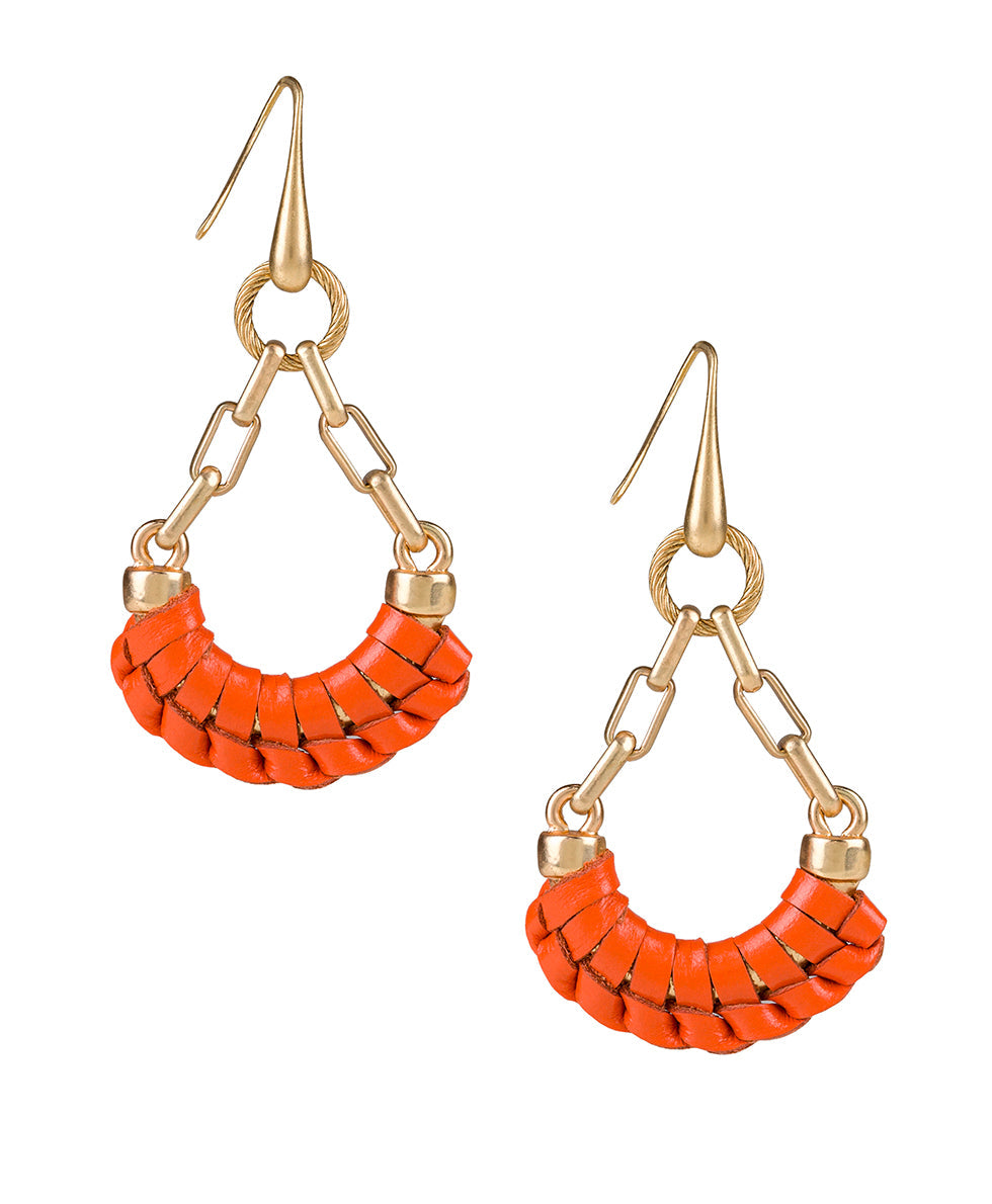 Fidelia Wrapped Leather Dangle Earrings - Wrapped - distressed apricot / antique gold - by Patricia Nash - View 4 of 4