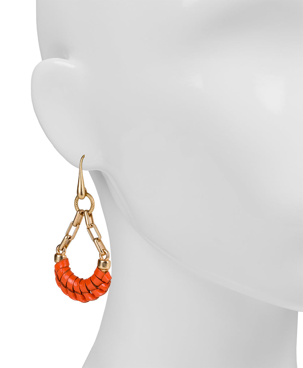 Fidelia Wrapped Leather Dangle Earrings - Wrapped - distressed apricot / antique gold - by Patricia Nash - View 2 of 4