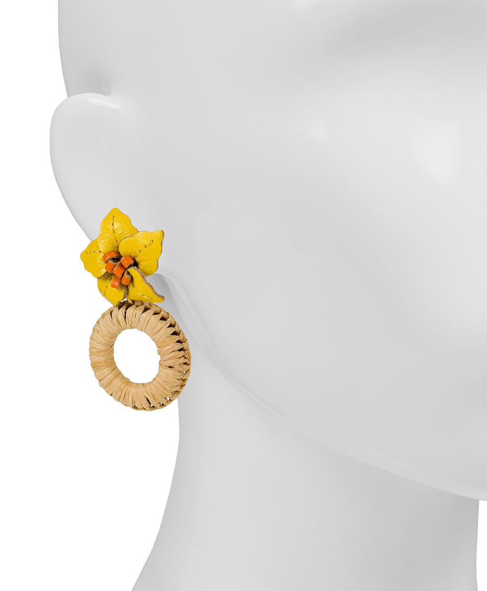 Elvira Flower Drop Earrings - Rattan - new yellow - by Patricia Nash - View 2 of 2