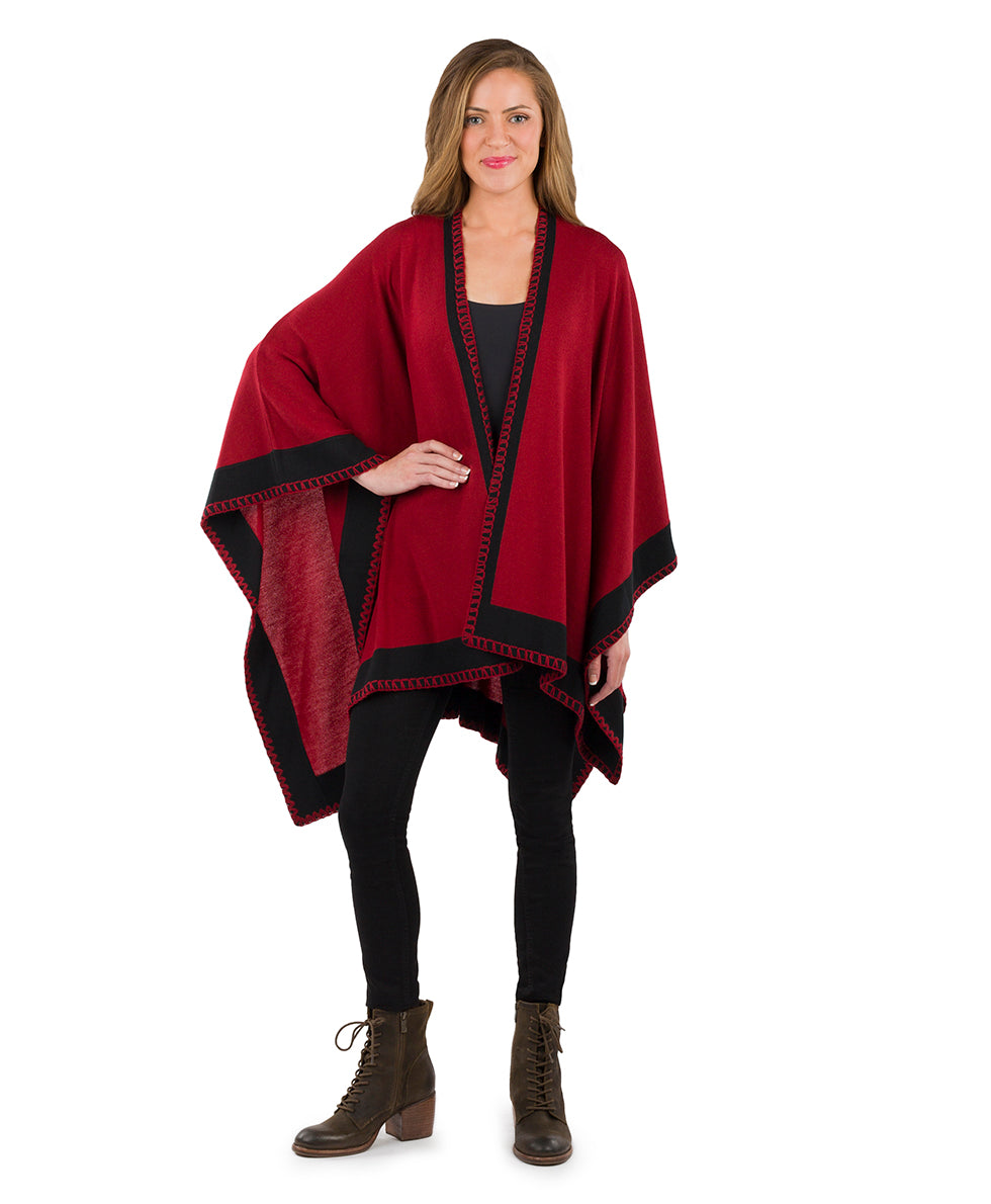 Color Block Short Shawl - Classics - maroon / black - by Patricia Nash - View 3 of 6