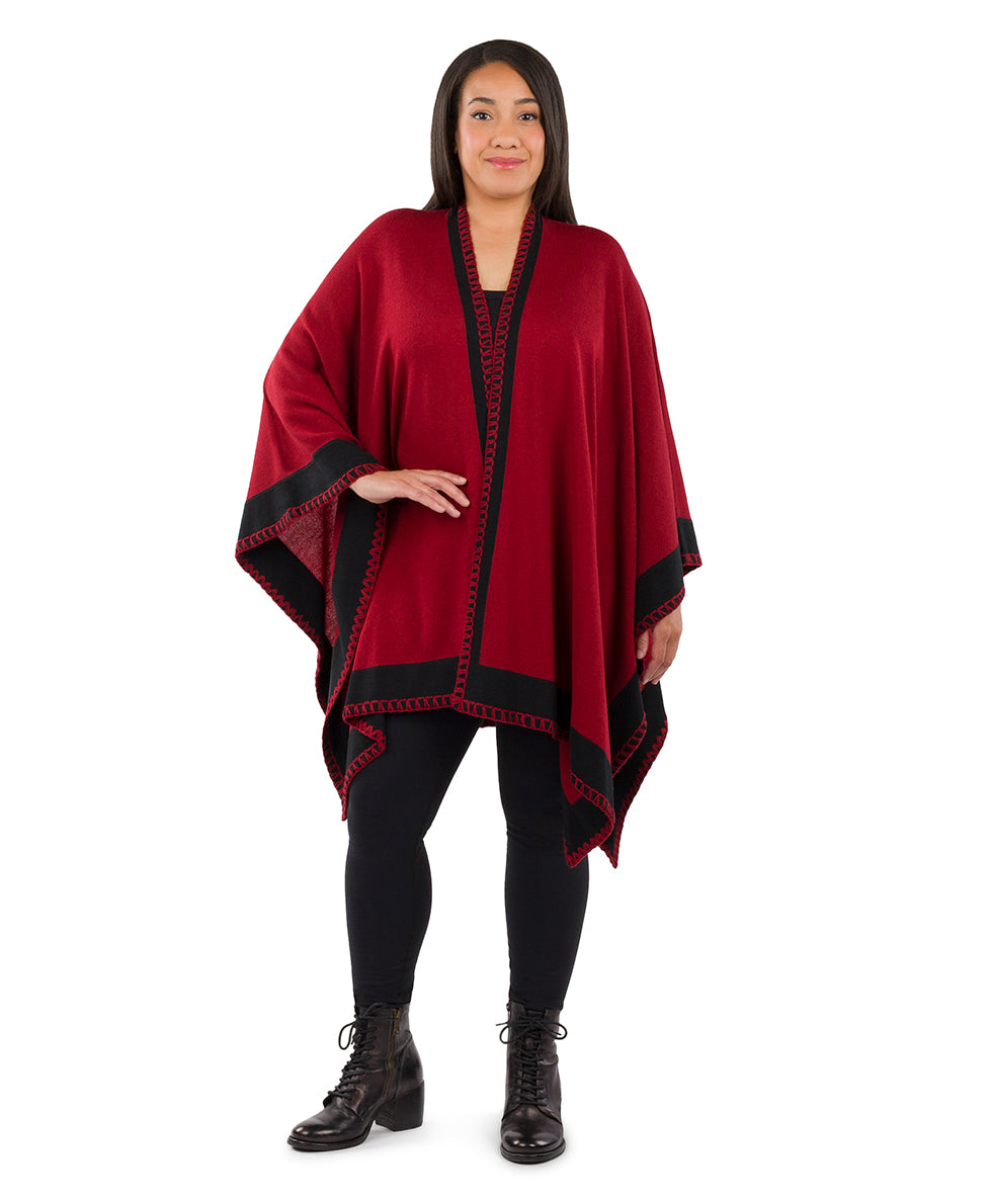 Color Block Short Shawl - Classics - maroon / black - by Patricia Nash - View 6 of 6