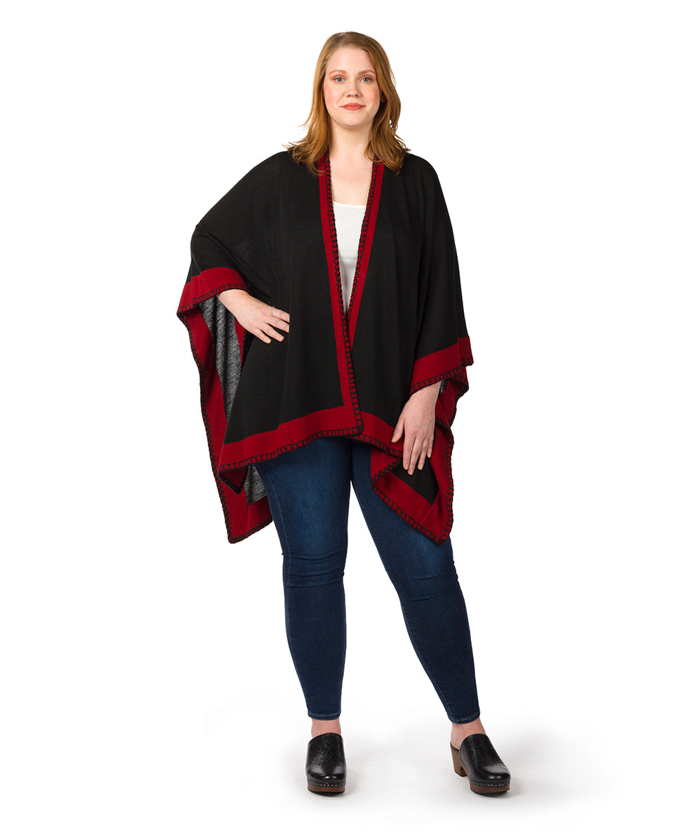 Colorblock Short Shawl - Classics - maroon / black - by Patricia Nash - View 3 of 50