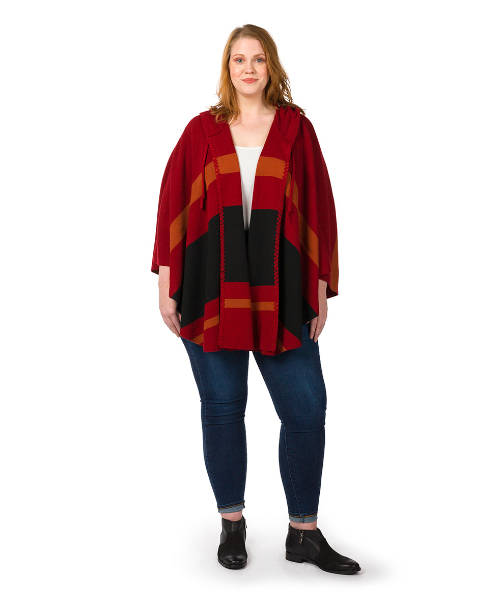 Striped Hooded Cape - Classics - camel/black/chocolate - by Patricia Nash - View 4 of 25