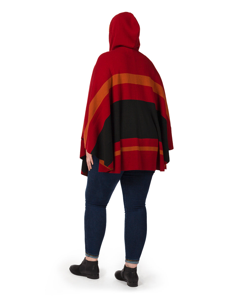 Striped Hooded Cape - Classics - camel/black/chocolate - by Patricia Nash - View 5 of 25