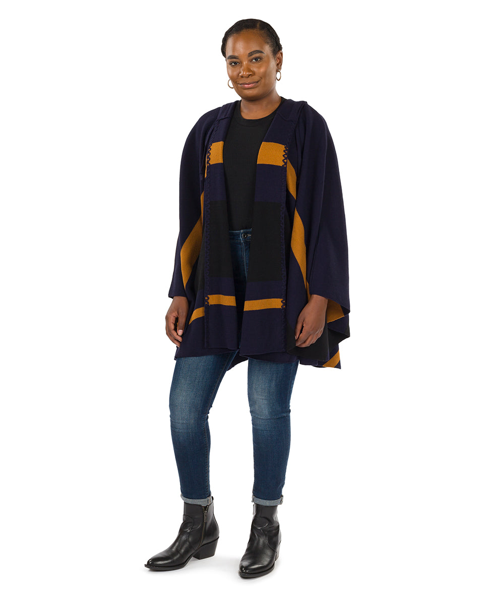 Striped Hooded Cape - Classics - camel/black/chocolate - by Patricia Nash - View 12 of 25