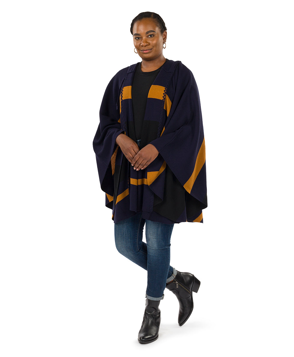 Striped Hooded Cape - Classics - camel/black/chocolate - by Patricia Nash - View 15 of 25