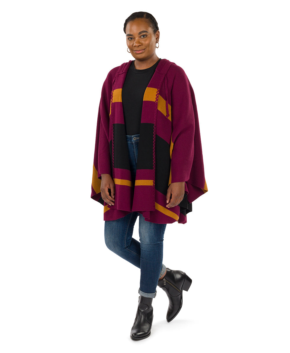 Striped Hooded Cape - Classics - camel/black/chocolate - by Patricia Nash - View 16 of 25