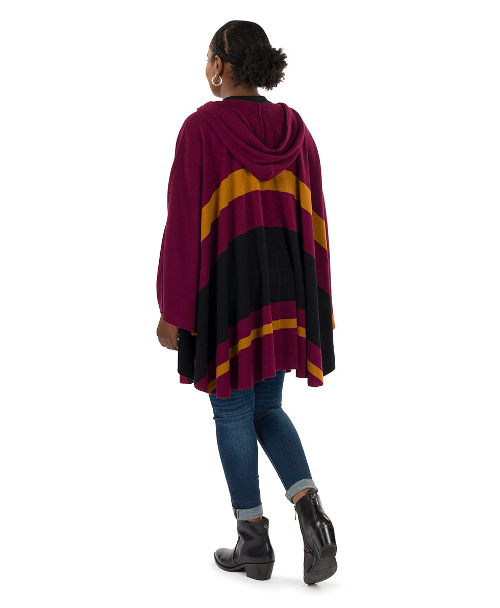 Striped Hooded Cape - Classics - camel/black/chocolate - by Patricia Nash - View 17 of 25