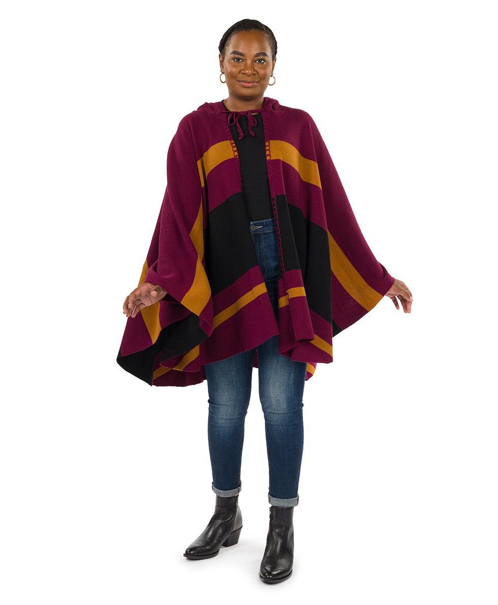 Striped Hooded Cape - Classics - camel/black/chocolate - by Patricia Nash - View 20 of 25