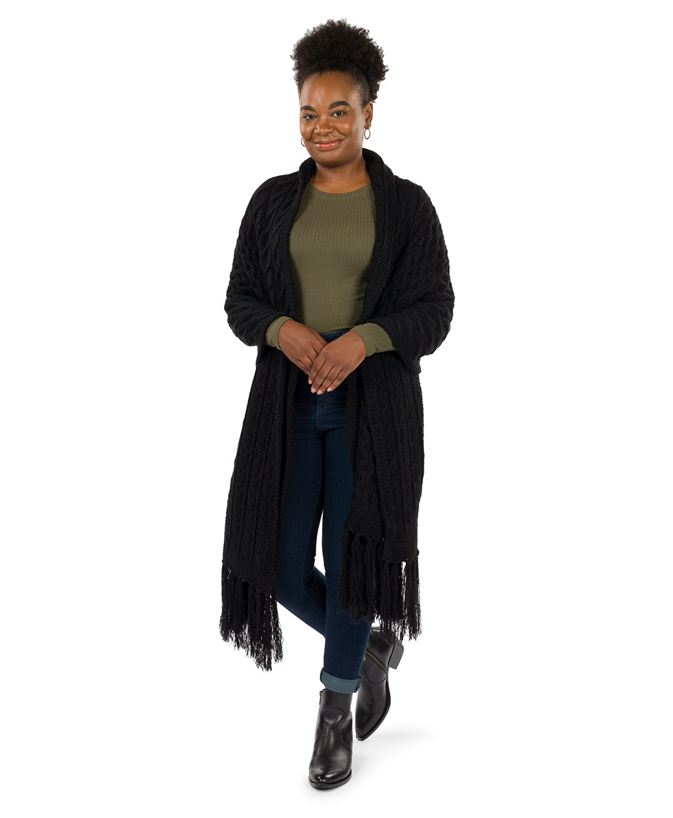 Oversize Cable Knit Scarf - Fringed - camel - by Patricia Nash - View 5 of 30