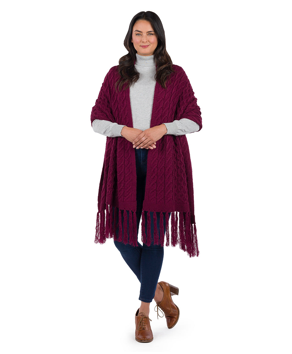 Oversize Cable Knit Scarf - Fringed - plum - by Patricia Nash - View 1 of 5