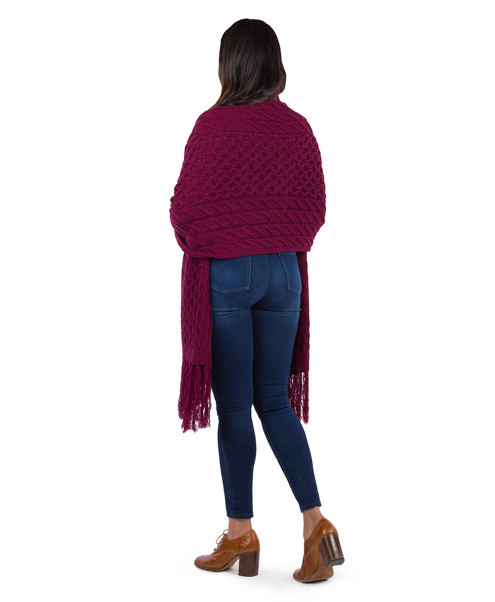 Oversize Cable Knit Scarf - Fringed - plum - by Patricia Nash - View 3 of 5