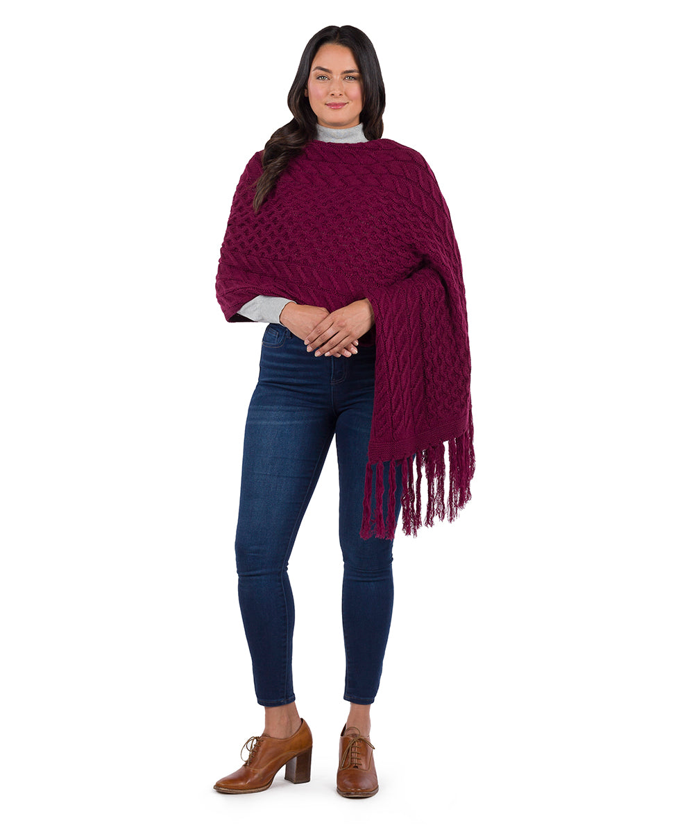 Oversize Cable Knit Scarf - Fringed - plum - by Patricia Nash - View 4 of 5