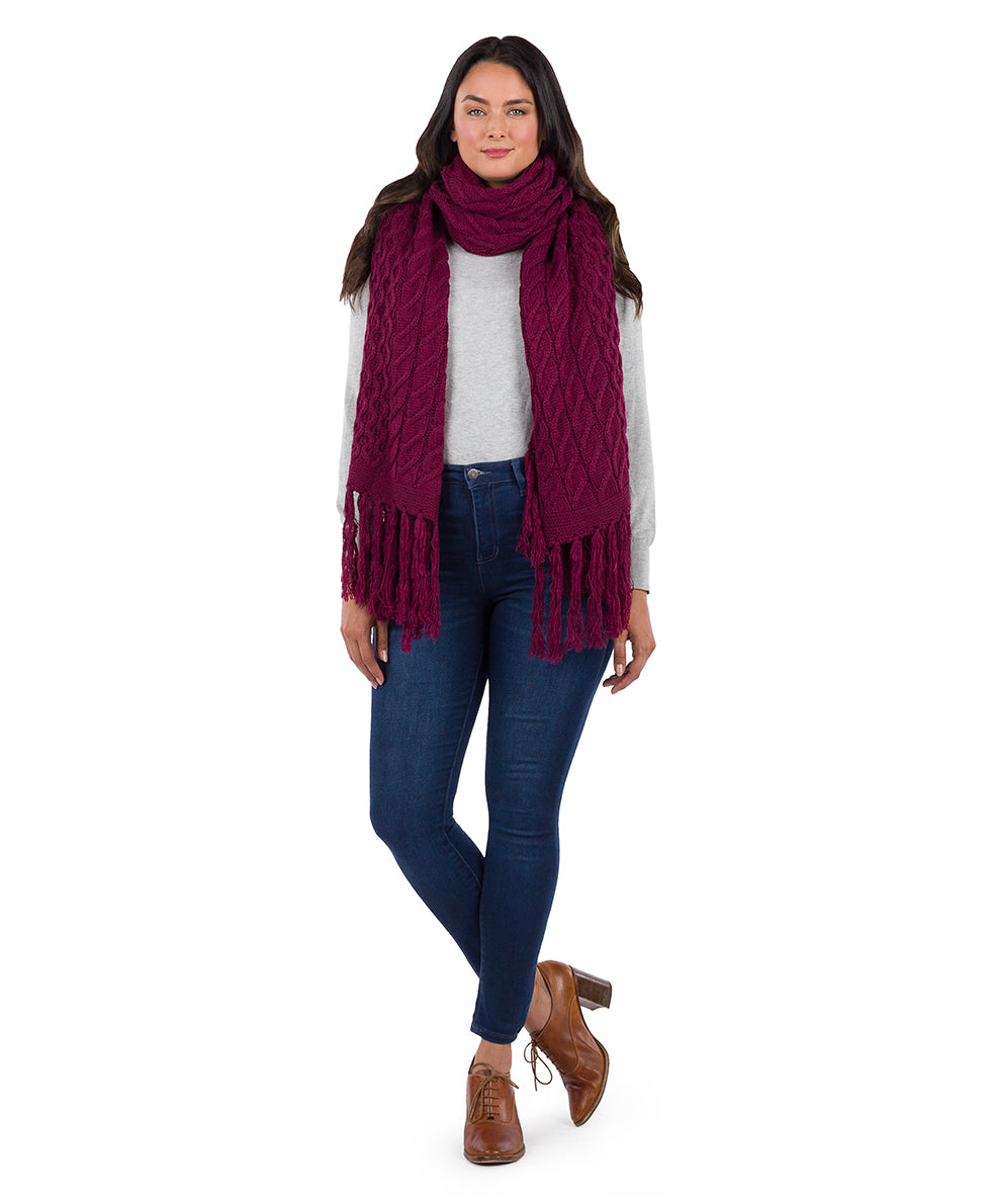 Oversize Cable Knit Scarf - Fringed - plum - by Patricia Nash - View 5 of 5