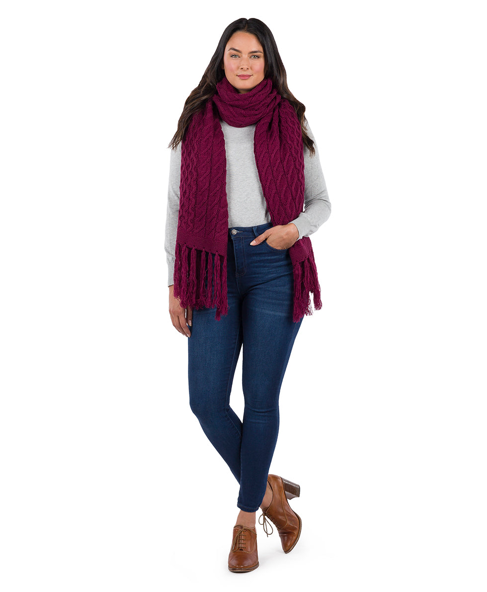 Oversize Cable Knit Scarf - Fringed - plum - by Patricia Nash - View 2 of 5