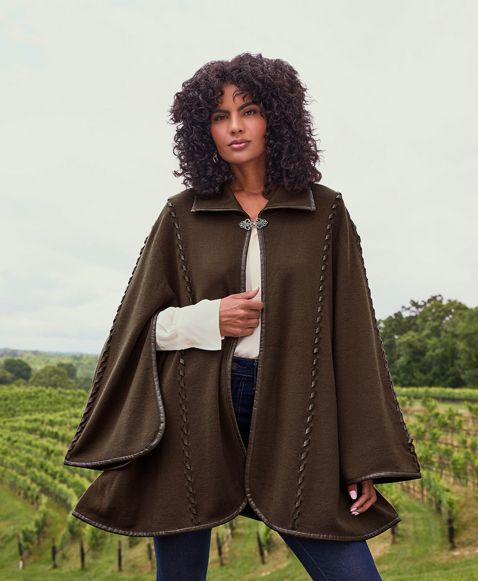 Female - Hand Laced Cape with Clasp - Vintage - mushroom - by Patricia Nash - View 25 of 30