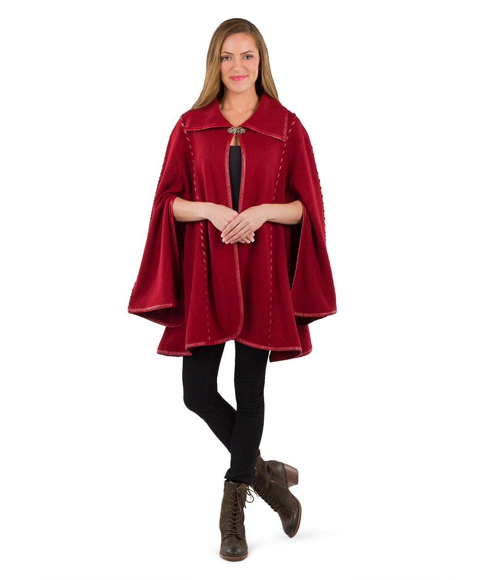 Female - Hand Laced Cape with Clasp - Vintage - maroon - by Patricia Nash - View 1 of 7