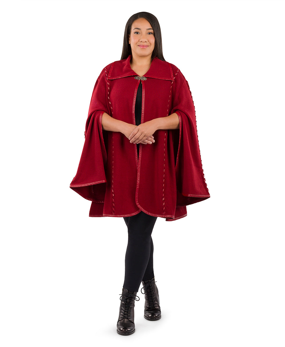 Female - Hand Laced Cape with Clasp - Vintage - maroon - by Patricia Nash - View 4 of 7