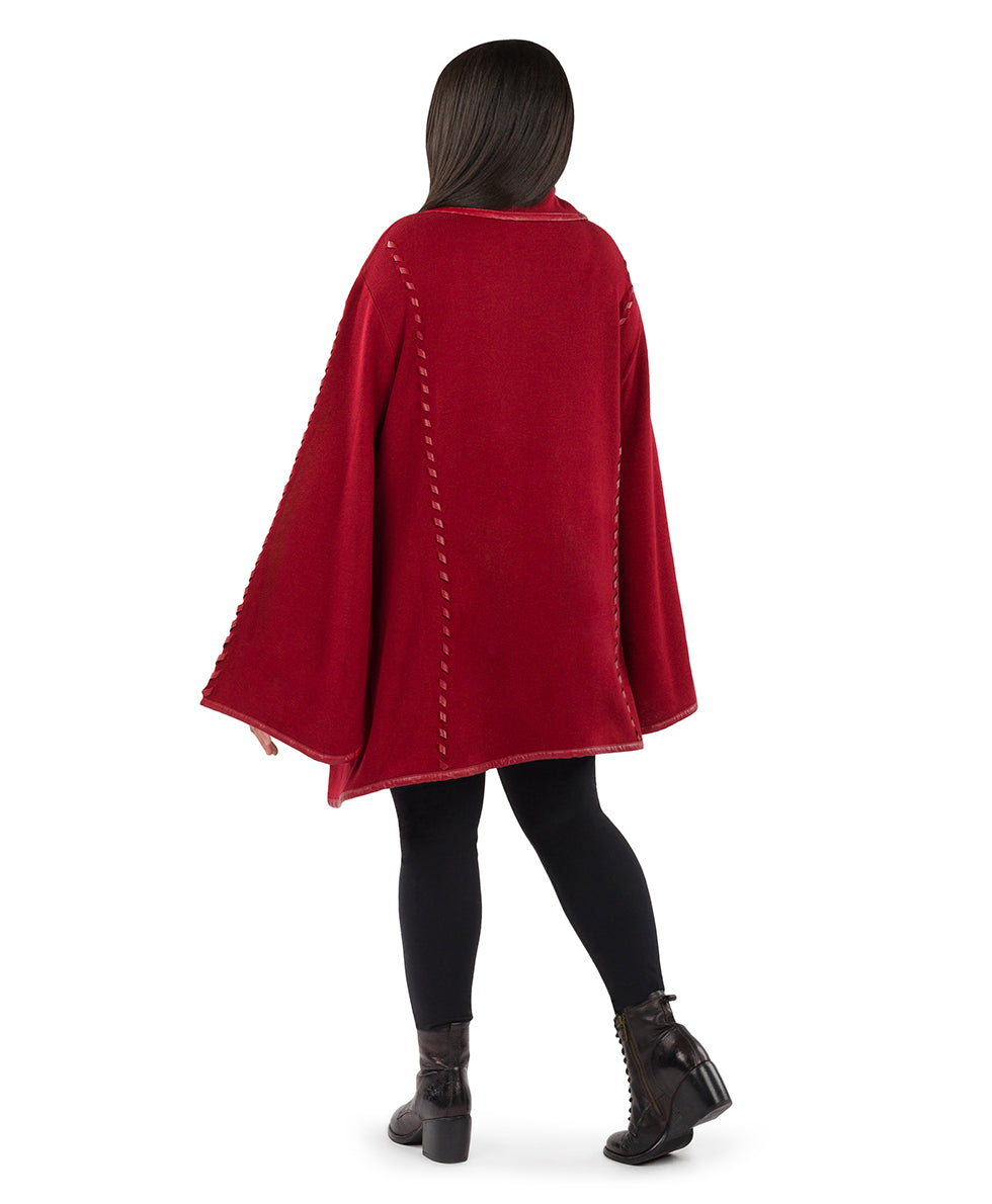 Female - Hand Laced Cape with Clasp - Vintage - maroon - by Patricia Nash - View 5 of 7