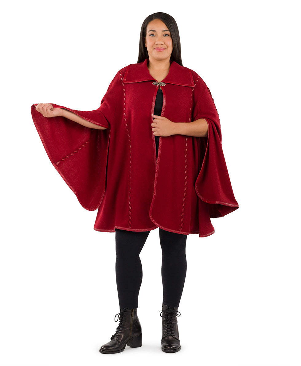 Female - Hand Laced Cape with Clasp - Vintage - maroon - by Patricia Nash - View 6 of 7