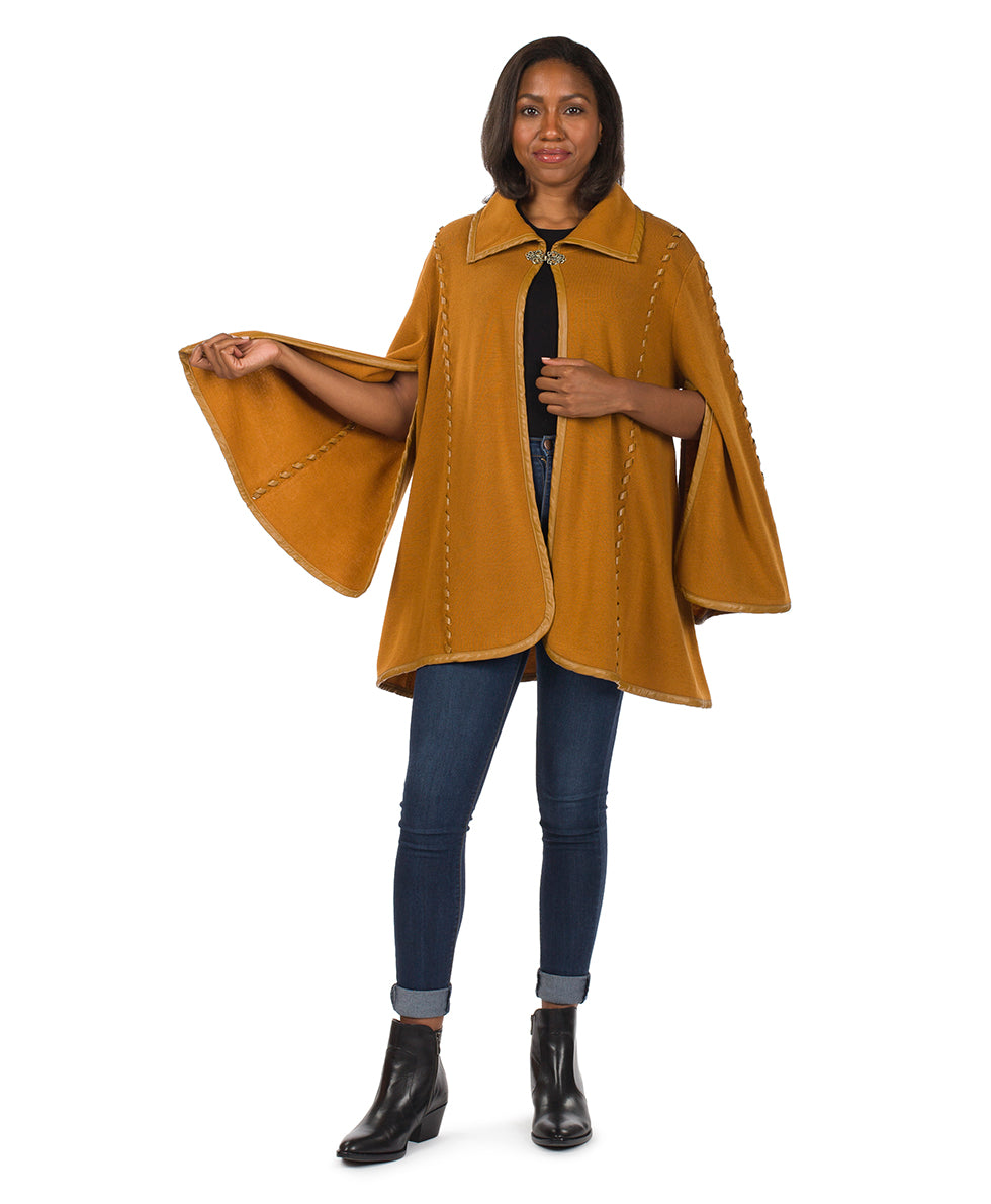 Female - Hand Laced Cape with Clasp - Vintage - camel - by Patricia Nash - View 3 of 7