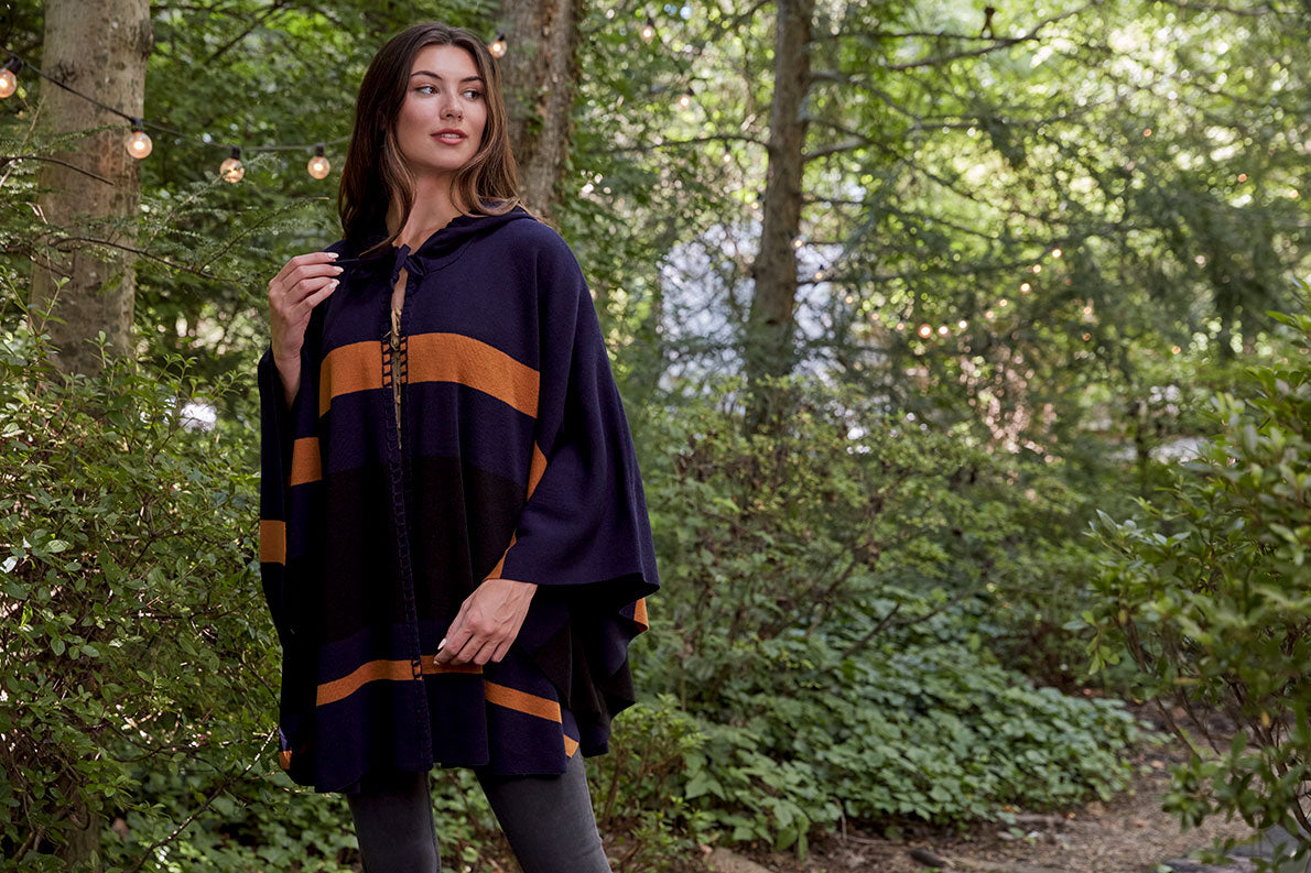 Striped Hooded Cape - Classics - camel/black/chocolate - by Patricia Nash - View 21 of 25