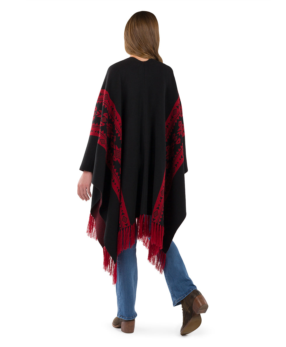 Female - Prairie Shawl - Fringed - black / maroon - by Patricia Nash - View 2 of 7