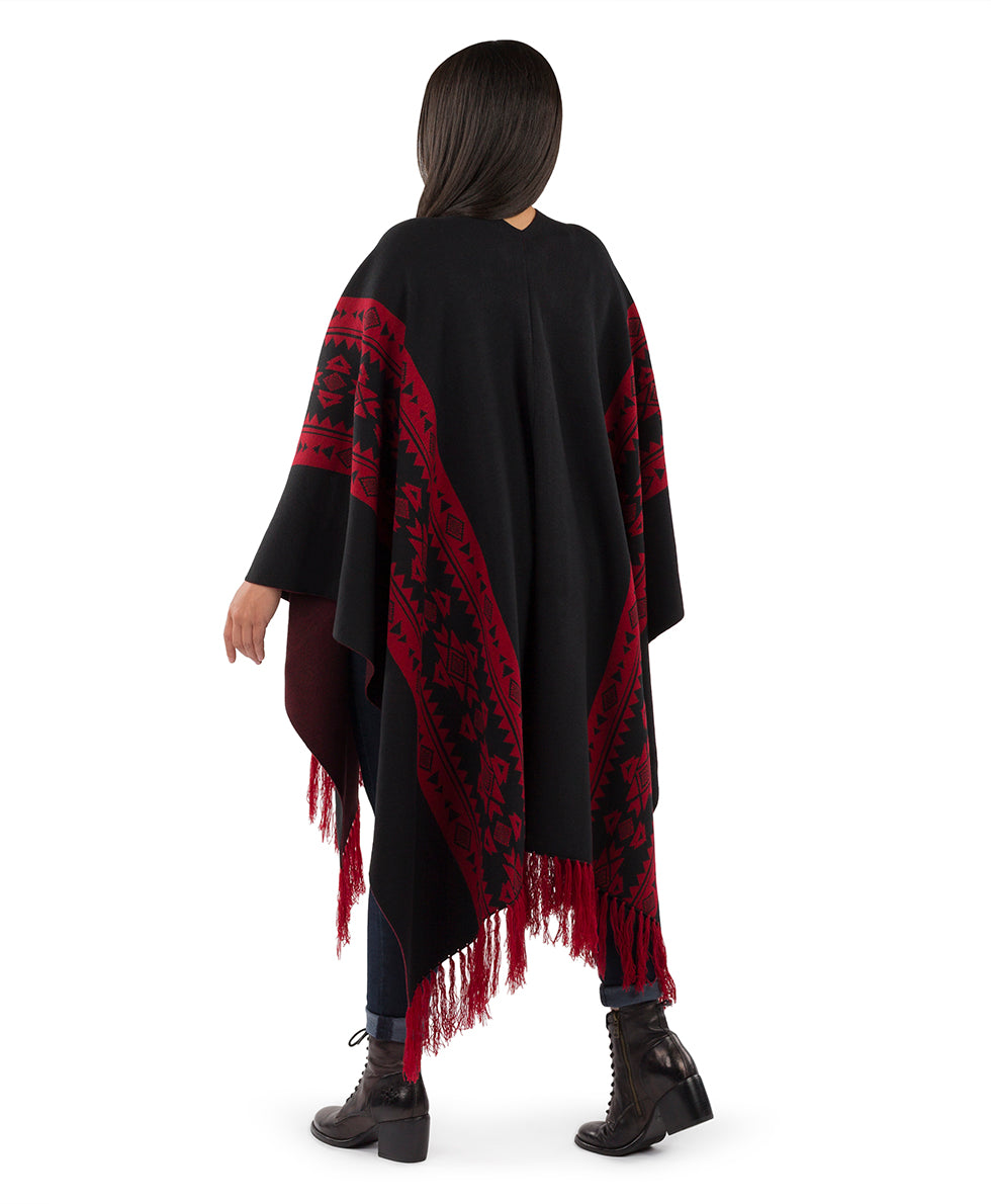 Female - Prairie Shawl - Fringed - black / maroon - by Patricia Nash - View 5 of 7