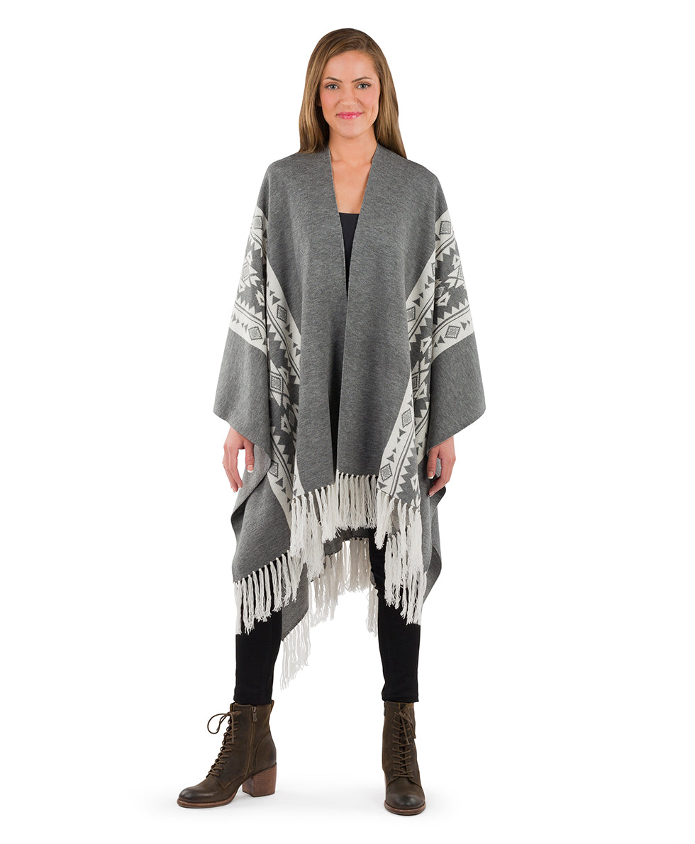 Female - Prairie Shawl - Fringed - black / maroon - by Patricia Nash - View 8 of 15