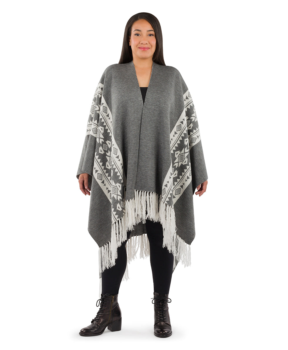 Female - Prairie Shawl - Fringed - black / maroon - by Patricia Nash - View 11 of 15