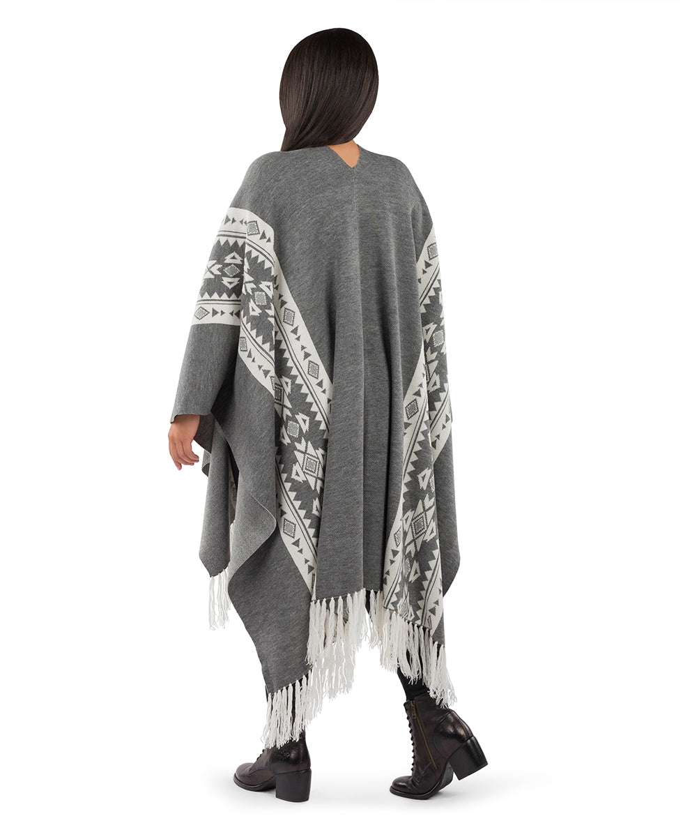 Female - Prairie Shawl - Fringed - black / maroon - by Patricia Nash - View 12 of 15
