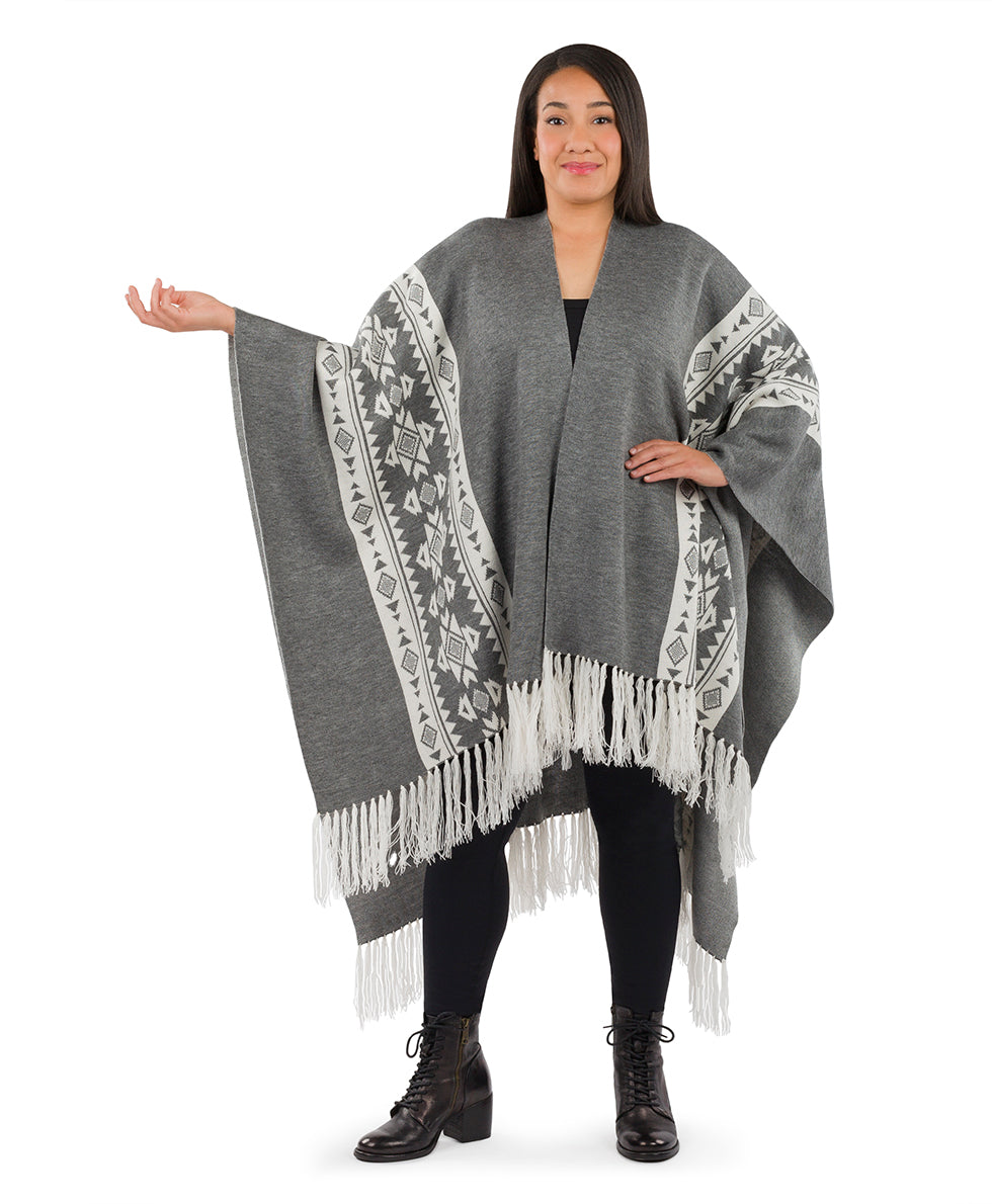 Female - Prairie Shawl - Fringed - black / maroon - by Patricia Nash - View 13 of 15