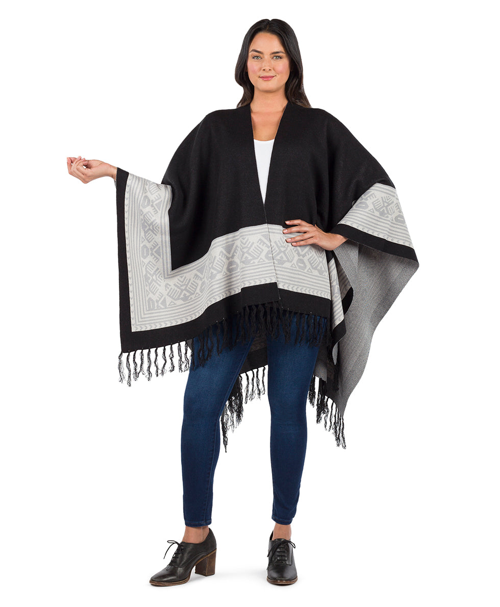 Boho Shawl - Fringed - maroon / ecru / maroon - by Patricia Nash - View 10 of 29