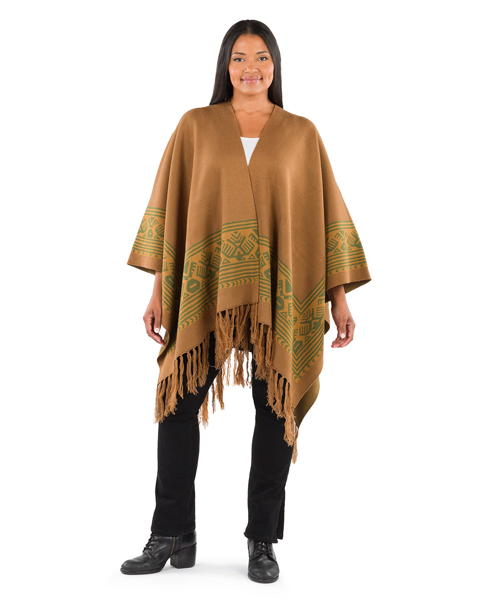 Boho Shawl - Fringed - maroon / ecru / maroon - by Patricia Nash - View 4 of 29
