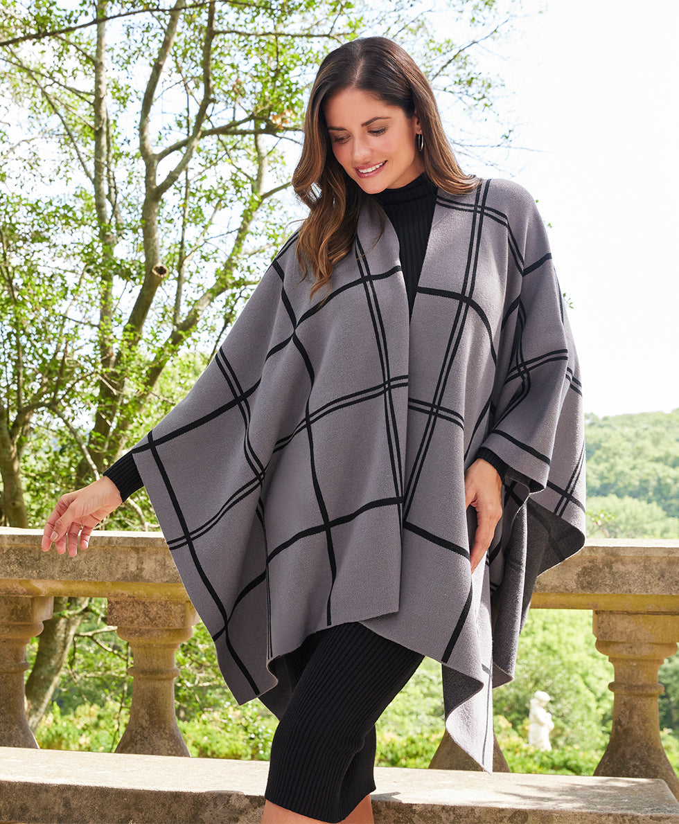 Plaid Cape - Classics - black / dark olive - by Patricia Nash - View 14 of 25