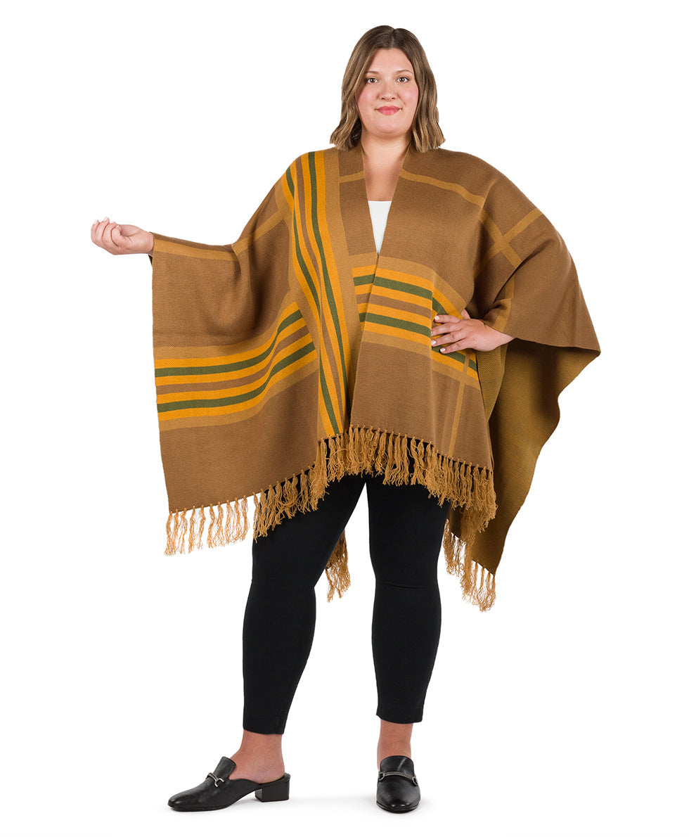 Striped Shawl - Fringed - Stone - stone - by Patricia Nash - View 7 of 9
