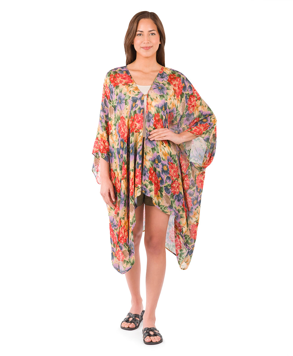 Female - Short Ruana Cover-Up - French Hydrangeas - french hydrangeas - by Patricia Nash - View 2 of 6