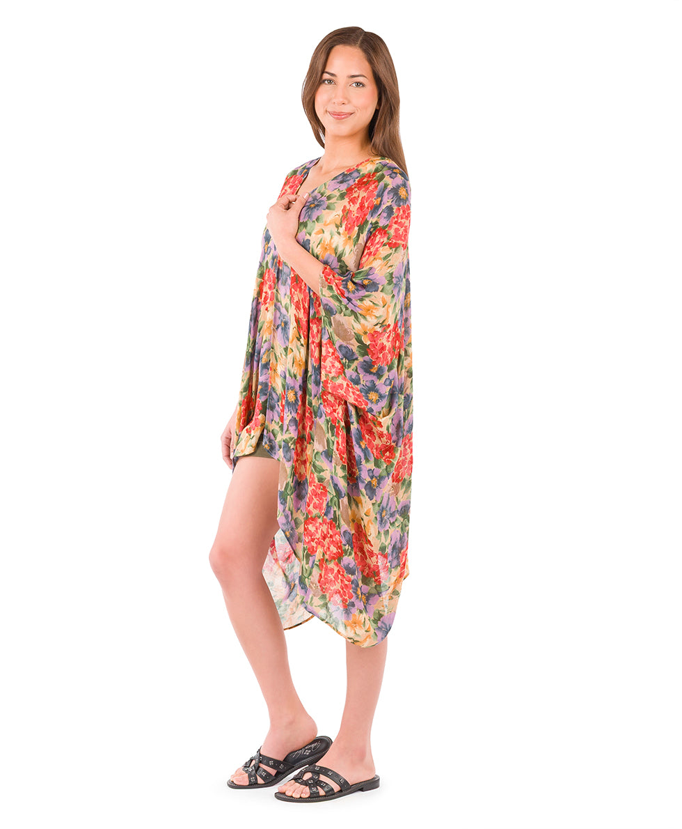 Female - Short Ruana Cover-Up - French Hydrangeas - french hydrangeas - by Patricia Nash - View 3 of 6