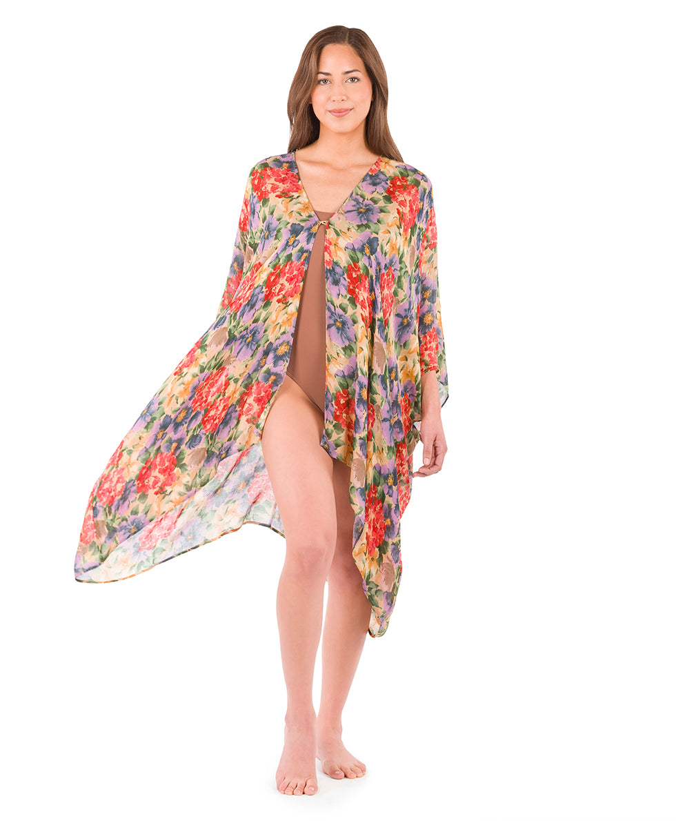 Female - Short Ruana Cover-Up - French Hydrangeas - french hydrangeas - by Patricia Nash - View 5 of 6