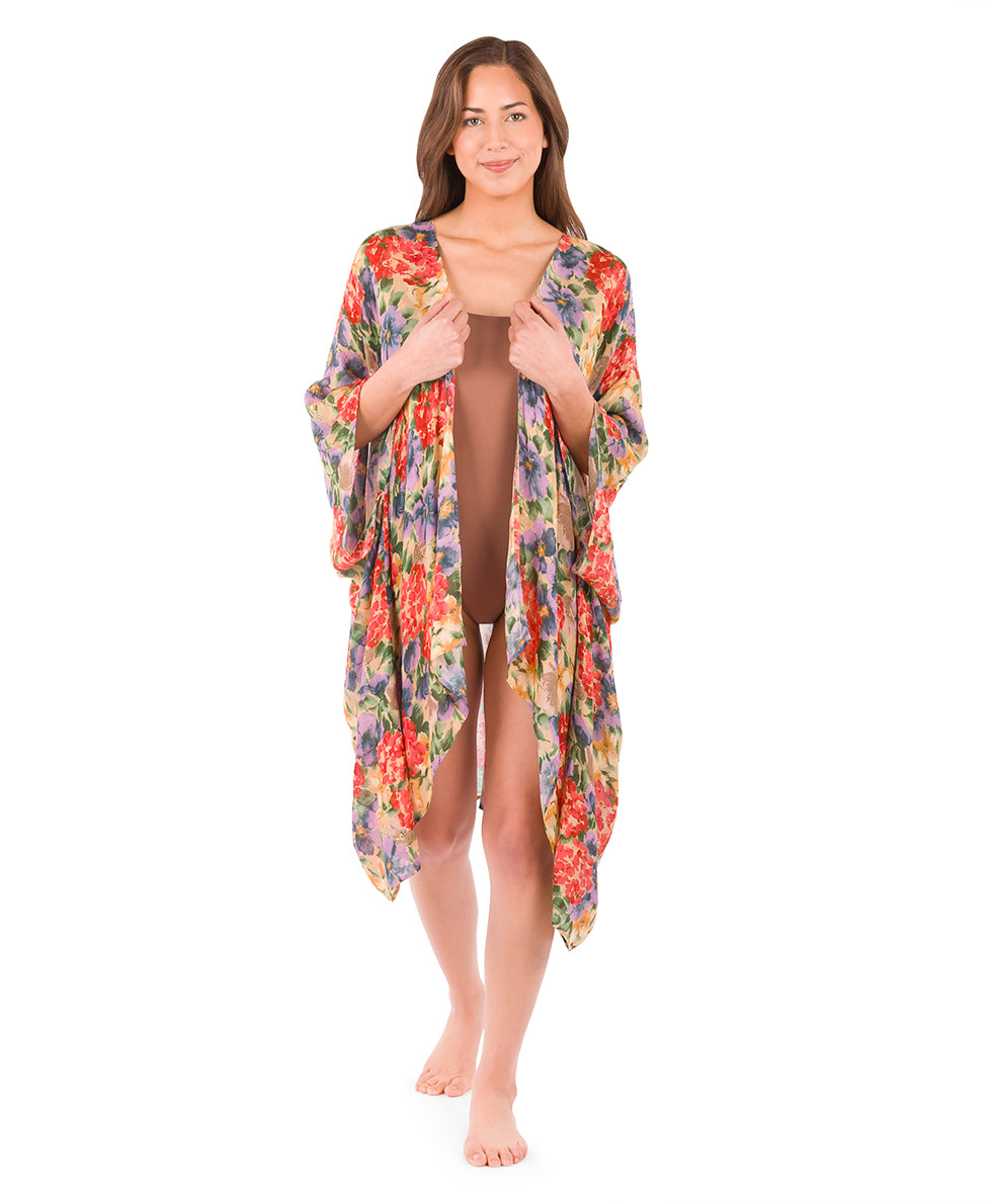 Female - Short Ruana Cover-Up - French Hydrangeas - french hydrangeas - by Patricia Nash - View 6 of 6