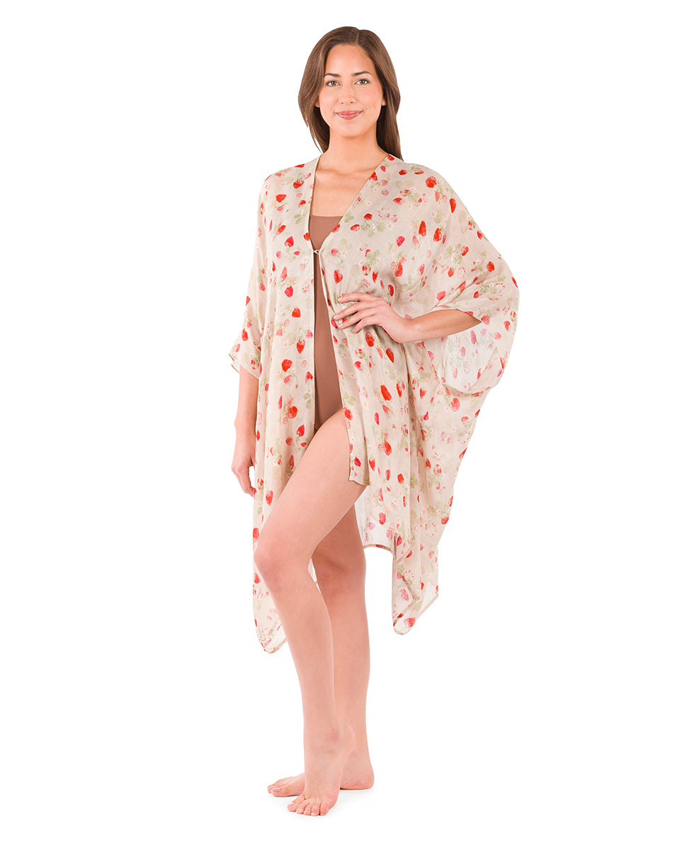 Female - Short Ruana Cover-Up - Parisian Strawberry - parisian strawberry - by Patricia Nash - View 1 of 6