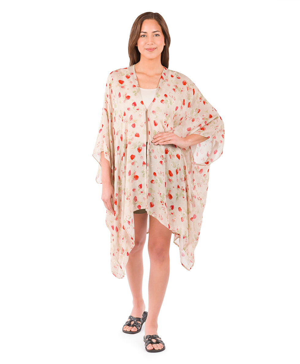 Female - Short Ruana Cover-Up - Parisian Strawberry - parisian strawberry - by Patricia Nash - View 2 of 6