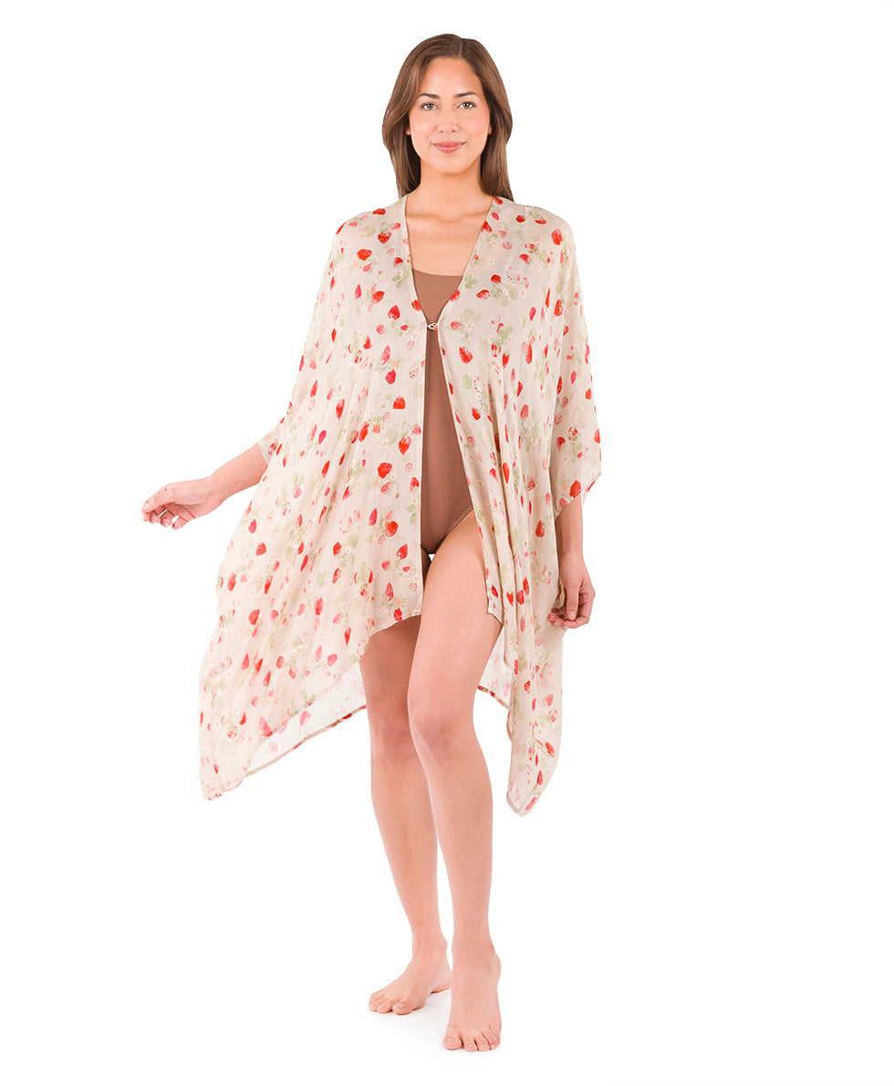 Female - Short Ruana Cover-Up - Parisian Strawberry - parisian strawberry - by Patricia Nash - View 5 of 6