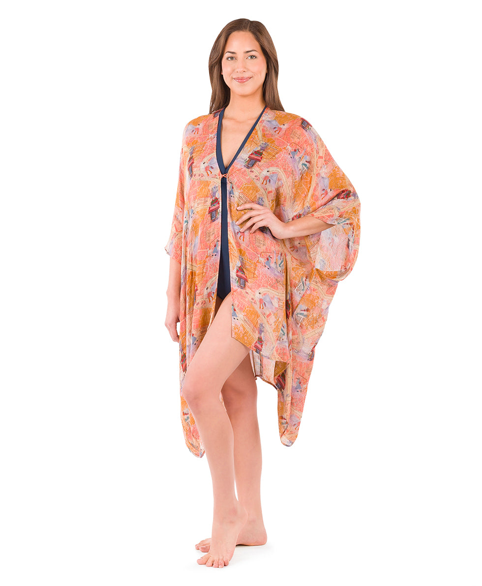 Female - Short Ruana Cover-Up - Paris Map - paris map - by Patricia Nash - View 1 of 6