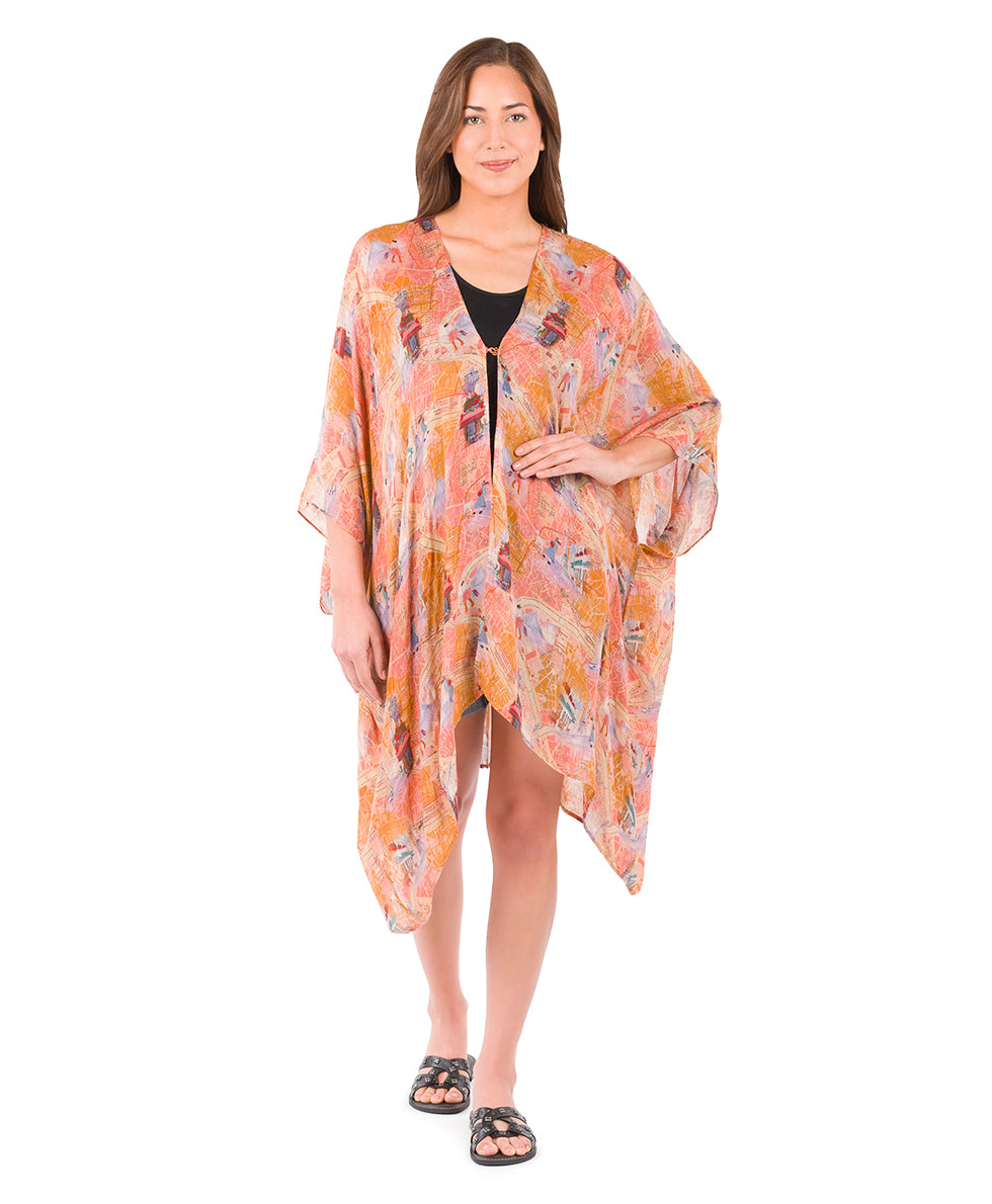 Female - Short Ruana Cover-Up - Paris Map - paris map - by Patricia Nash - View 2 of 6