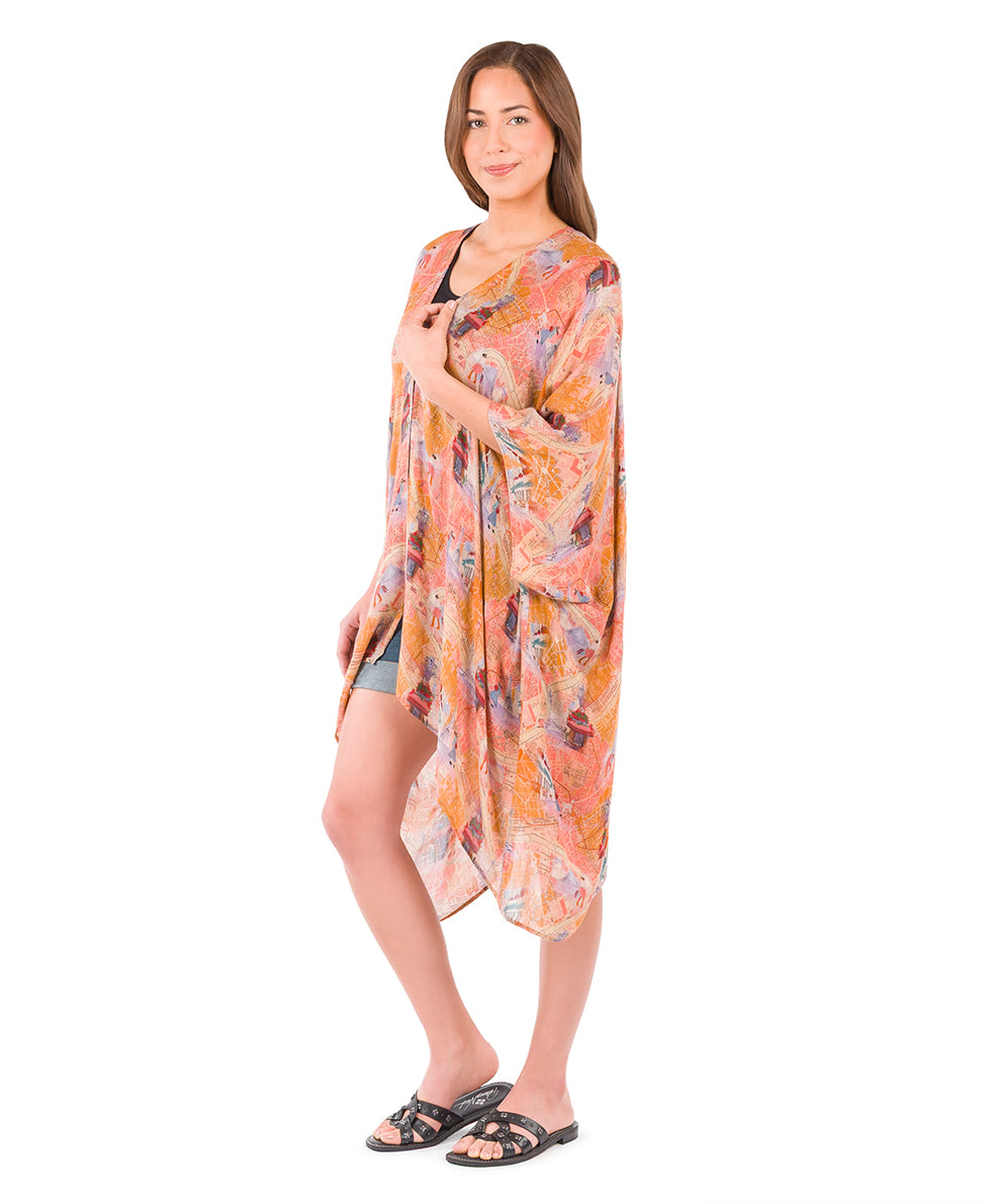 Female - Short Ruana Cover-Up - Paris Map - paris map - by Patricia Nash - View 3 of 6