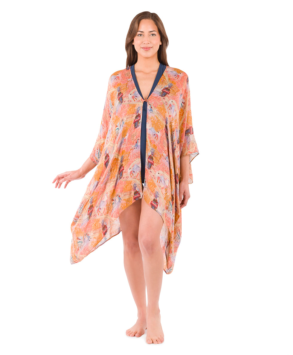 Female - Short Ruana Cover-Up - Paris Map - paris map - by Patricia Nash - View 5 of 6