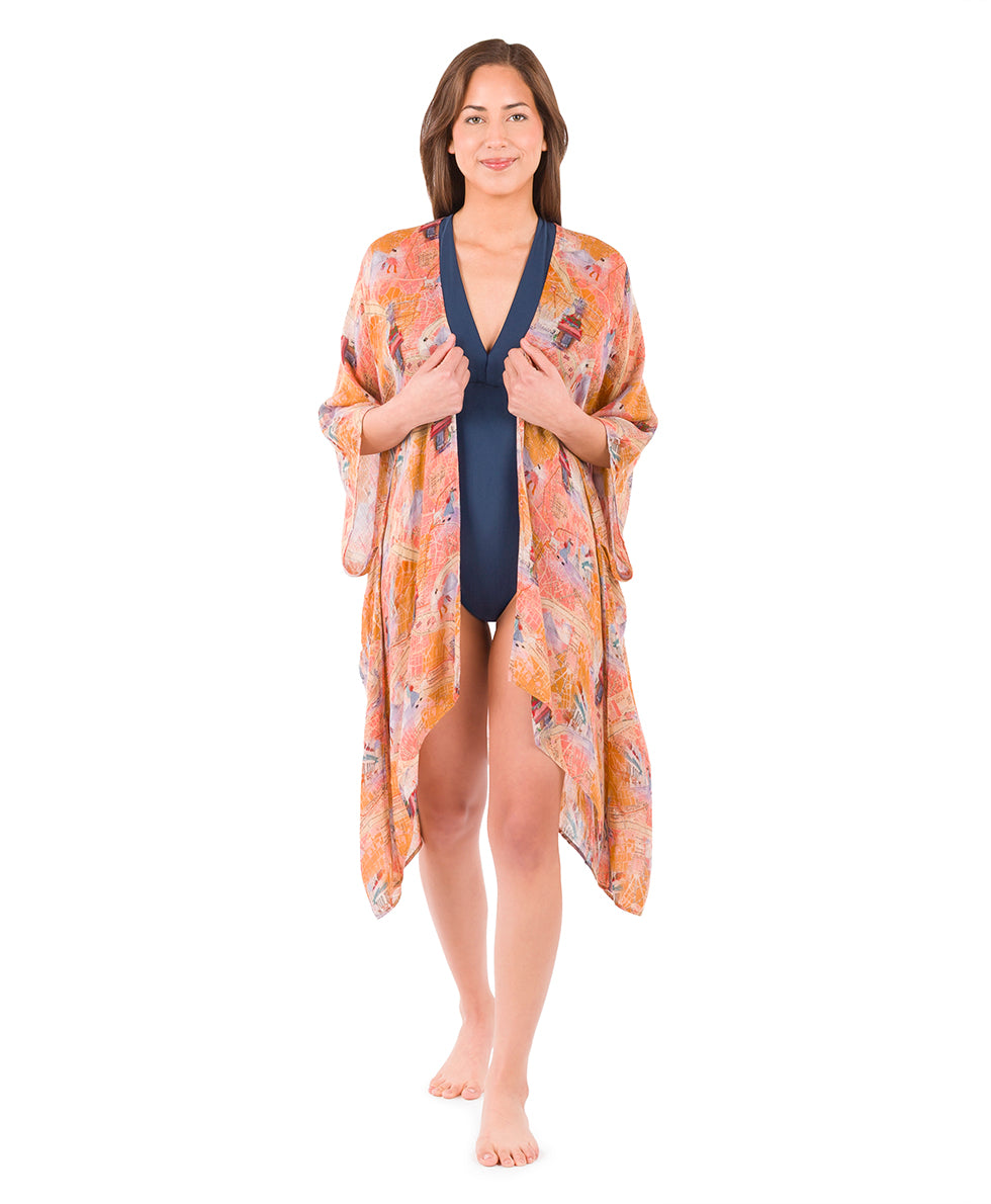 Female - Short Ruana Cover-Up - Paris Map - paris map - by Patricia Nash - View 6 of 6