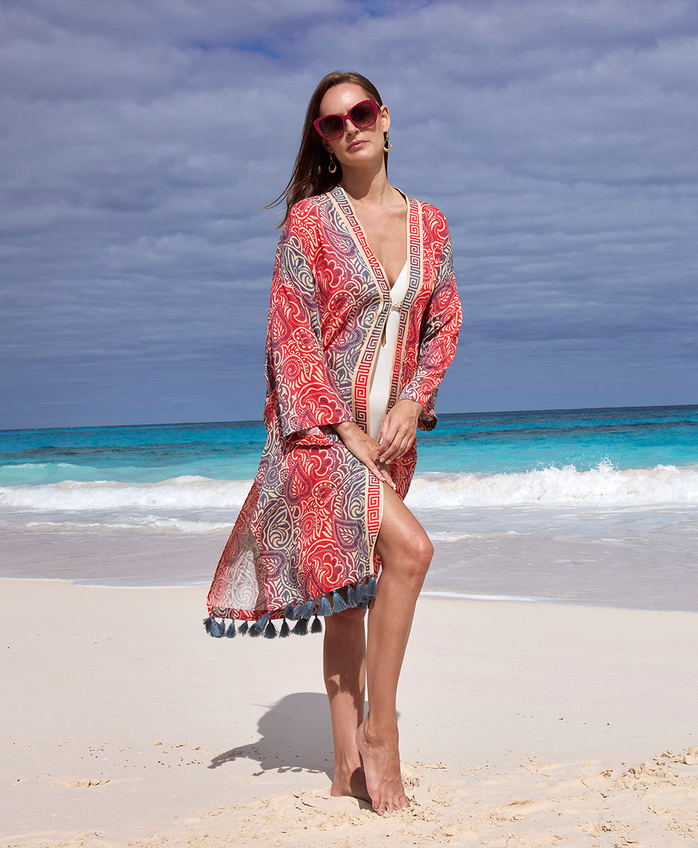 Ruana Cover‑Up with Tassels - greek ombre - by Patricia Nash - View 7 of 7