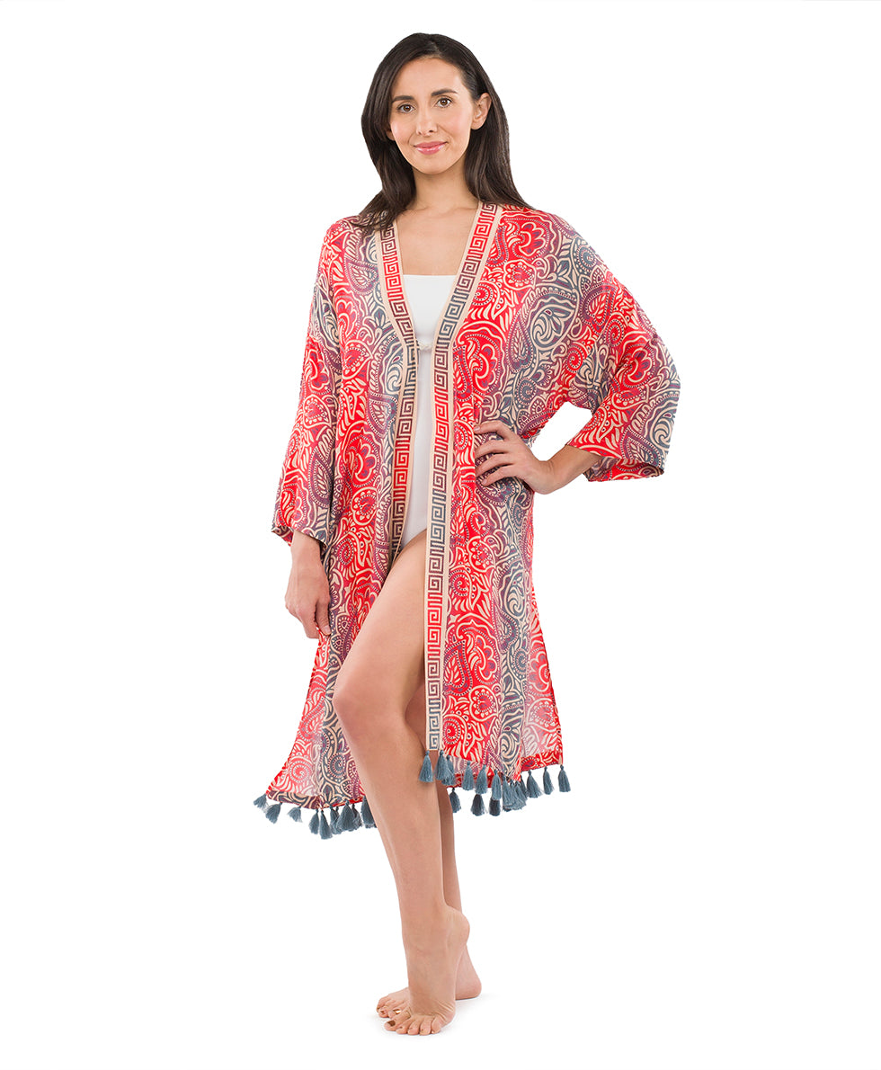 Ruana Cover‑Up with Tassels - greek ombre - by Patricia Nash - View 1 of 7